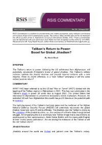 Taliban's Return to Power: Boost for Global Jihadism?