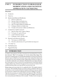 Unit 1 Introduction to Behaviour Modification and Cognitive