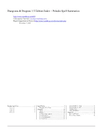 Dungeons & Dragons 3.5 Edition Index – Paladin Spell Summaries