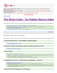 The Onion Crate - Tor Hidden Service Index Protected Onions Add New