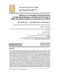 Efficacy of Formulated Feed Preference and Stocking Density on Growth and Survival of Baby Pila Globosa Reared in Laboratory Condition