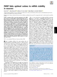 FMRP Links Optimal Codons to Mrna Stability in Neurons