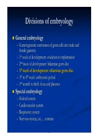 Divisions of Embryology