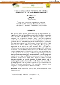 Taboo Language on Physical and Mental Limitations in the Pidie Raya Community