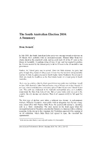 The South Australian Election 2010: a Summary