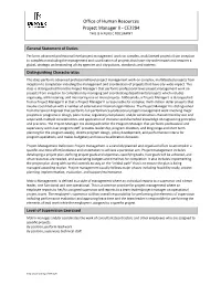 Office of Human Resources Project Manager II - CE2294 THIS IS a PUBLIC DOCUMENT