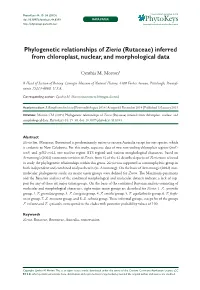 Phylogenetic Relationships of Zieria (Rutaceae) Inferred from Chloroplast, Nuclear, and Morphological Data