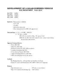 Development of a Solar-Powered Vehicle Ece Department Fall 2014