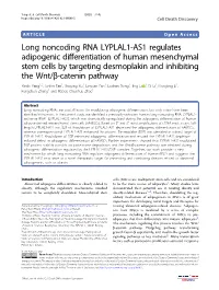Long Noncoding RNA LYPLAL1-AS1 Regulates Adipogenic Differentiation