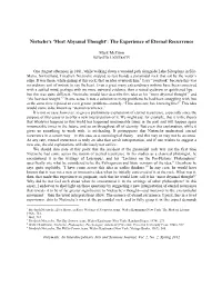 'Most Abysmal Thought': the Experience of Eternal Recurrence