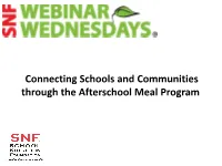 Connecting Schools and Communities Through the Afterschool Meal Program Today’S Moderators