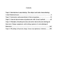 Contents Topic 1. Introduction to Microbiology. the Subject and Tasks