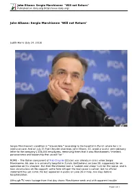 John Elkann: Sergio Marchionne "Will Not Return" Published on Iitaly.Org (
