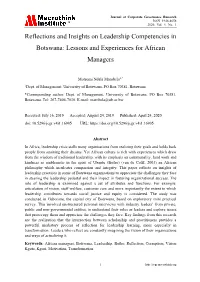 Reflections and Insights on Leadership Competencies in Botswana: Lessons and Experiences for African Managers