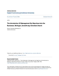 The Introduction of Management by Objectives Into the Buchanan, Michigan, Seventh-Day Adventist Church