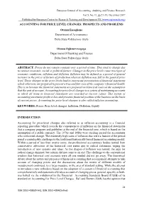 ACCOUNTING for PRICE LEVEL CHANGES: PROSPECTS and PROBLEMS Otemu Eseoghene Department of Accountancy Delta State Polytechnic Otefe