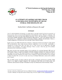 An Attempt of Earthquake Precursor & Deformation Monitoring by Means of Real-Time High Rate