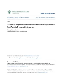 Analysis of Sequence Variation at Two Helicobacter Pylori Genetic Loci Potentially Involved in Virulence