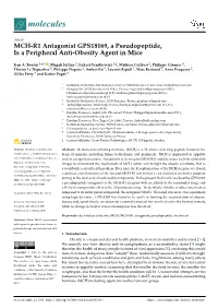 MCH-R1 Antagonist GPS18169, a Pseudopeptide, Is a Peripheral Anti-Obesity Agent in Mice