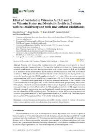 Effect of Fat-Soluble Vitamins A, D, E and K on Vitamin Status And