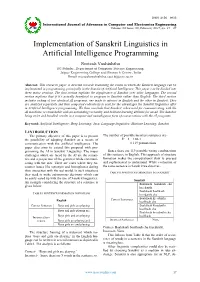 Implementation of Sanskrit Linguistics in Artificial Intelligence Programming