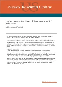 Pop Star to Opera Star: Labour, Skill and Value in Musical Performance