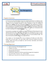 Program Overview Training Objectives Time Management