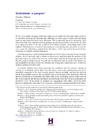 Systemism: a Synopsis* Ibrahim A