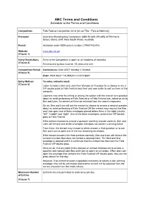 Terms and Conditions Schedule to the Terms and Conditions