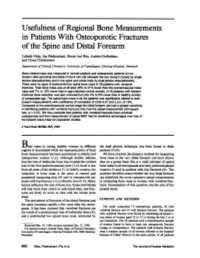 Usefulness of Regional Bone Measurements in Patients with Osteoporotic Fractures of the Spine and Distal Forearm