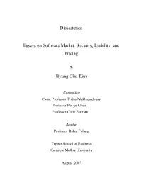 Essays on Software Market: Security, Liability, and Pricing