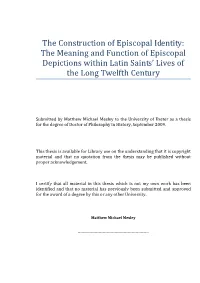 The Construction of Episcopal Identity: the Meaning and Function of Episcopal Depictions Within Latin Saints’ Lives of the Long Twelfth Century
