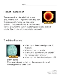 Planet Fact Sheet the Nine Planets