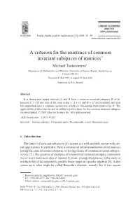 A Criterion for the Existence of Common Invariant Subspaces Of