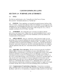 Canton Zoning By-Laws Section 1.0 Purpose And