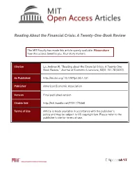 Reading About the Financial Crisis: a Twenty-One-Book Review