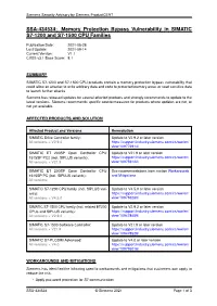 SSA-434534: Memory Protection Bypass Vulnerability in SIMATIC S7-1200 and S7-1500 CPU Families