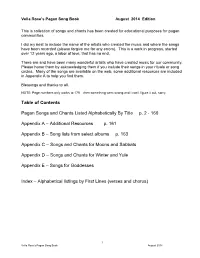 Table of Contents Pagan Songs and Chants Listed Alphabetically By
