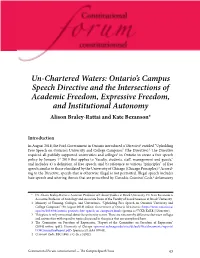 Un-Chartered Waters: Ontario's Campus Speech Directive and The