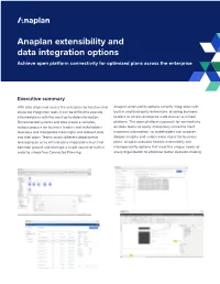 Anaplan Extensibility and Data Integration Options Achieve Open Platform Connectivity for Optimized Plans Across the Enterprise