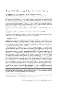 Relation Extraction Using Distant Supervision: a Survey