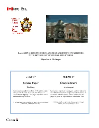 Balancing Reserve Force and Regular Force Capabilities with Revised Occupational Structures