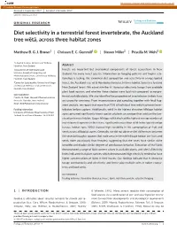 Diet Selectivity in a Terrestrial Forest Invertebrate, the Auckland Tree Wētā, Across Three Habitat Zones