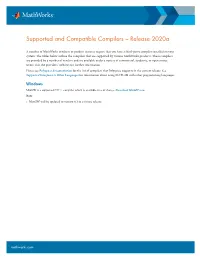 Supported and Compatible Compilers – Release 2020A
