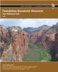 Foundation Document Overview Zion National Park Utah