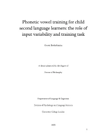 Phonetic Vowel Training for Child Second Language Learners: the Role of Input Variability and Training Task