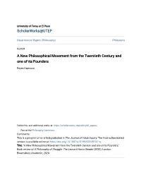 A New Philosophical Movement from the Twentieth Century and One of Its Founders