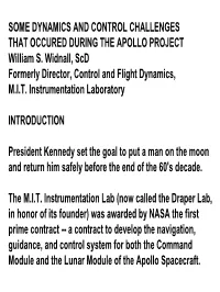 Dynamics and Control Challenges During the Apollo Project