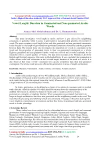 Vowel Length/ Duration in Geminated and Non-Geminated Arabic Words