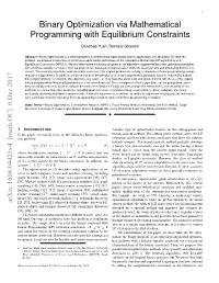 Binary Optimization Via Mathematical Programming with Equilibrium Constraints